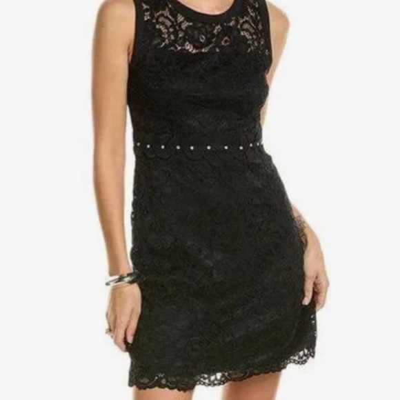 Sam Edelman Size 16 Black Lace Crochet Mini Dress, Crystal Waist design NWT - Picture 3 of 11